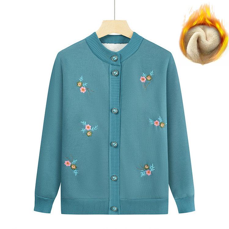 In The Elderly Autumn and Winter Coat Female Mother Wear Warm Clothes Piled Thickened Sweater Knitted Sweater
