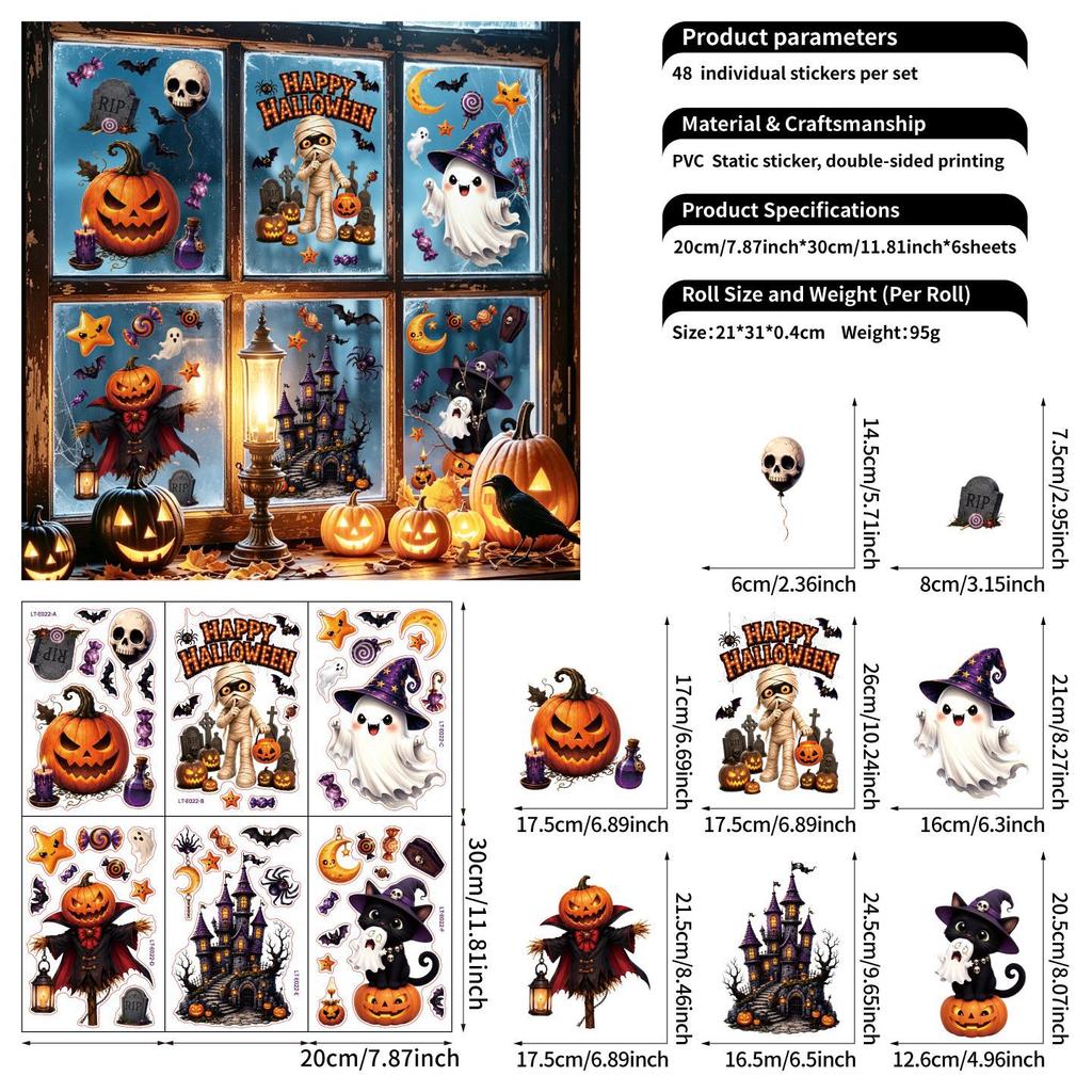 Halloween window sticker red hand black and white skull glass sticker transparent pvc glue-free static sticker decoration