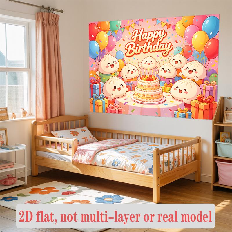 Relax Baozi Birthday Banner, Cute Steamed Bun Backdrop Wall Decor for Party