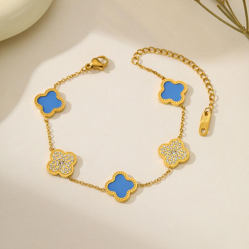 Fashion 18K Four-leaf Clover Bracelet Titanium Steel Light Luxury Senior Sense of Simplicity Fashion Versatile Bracelet
