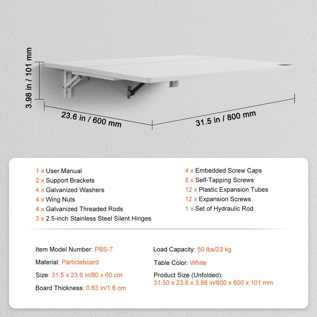 SucceBuy Folding Table Wall Mounted Floating Computer Desk with Shelf Bracket Support Drop Leaf Table for Office Space Saver