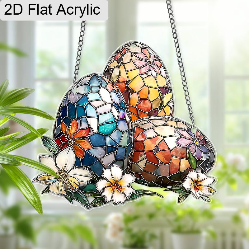 Acrylic Easter Eggs with Flowers Suncatcher Stained Glass Effect Window Hanging Ornament Easter Lover Gifts