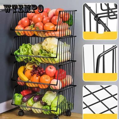 Kitchen Shelf Multi Floor Fruit Storage Basket Storage Rack Vegetable Basket with Wheels