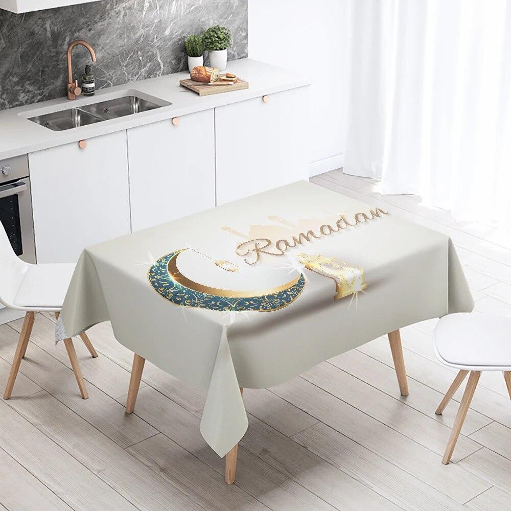 Ramadan Home Decoration Tablecloth Islamic Muslim Mosque Ramadan Kareem Decorative Tablecloth Waterproof and Stain Resistant