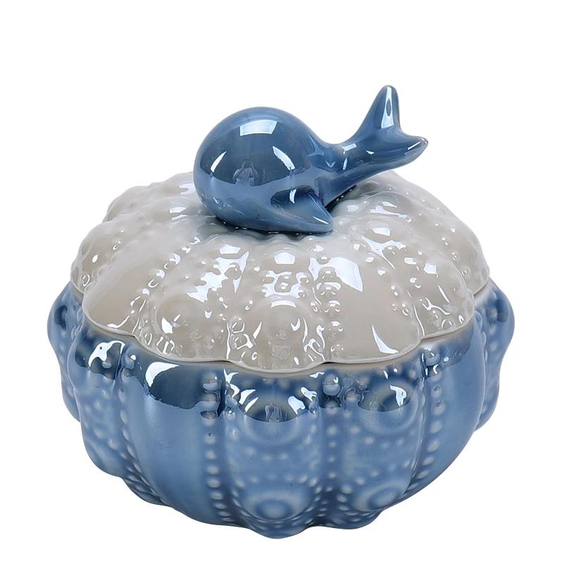 Ceramic Blue Whale Jewelry Box Small Creative Cute Storage Jar Jewelry Ring Necklace Storage Box Desktop Decoration Crafts Gifts