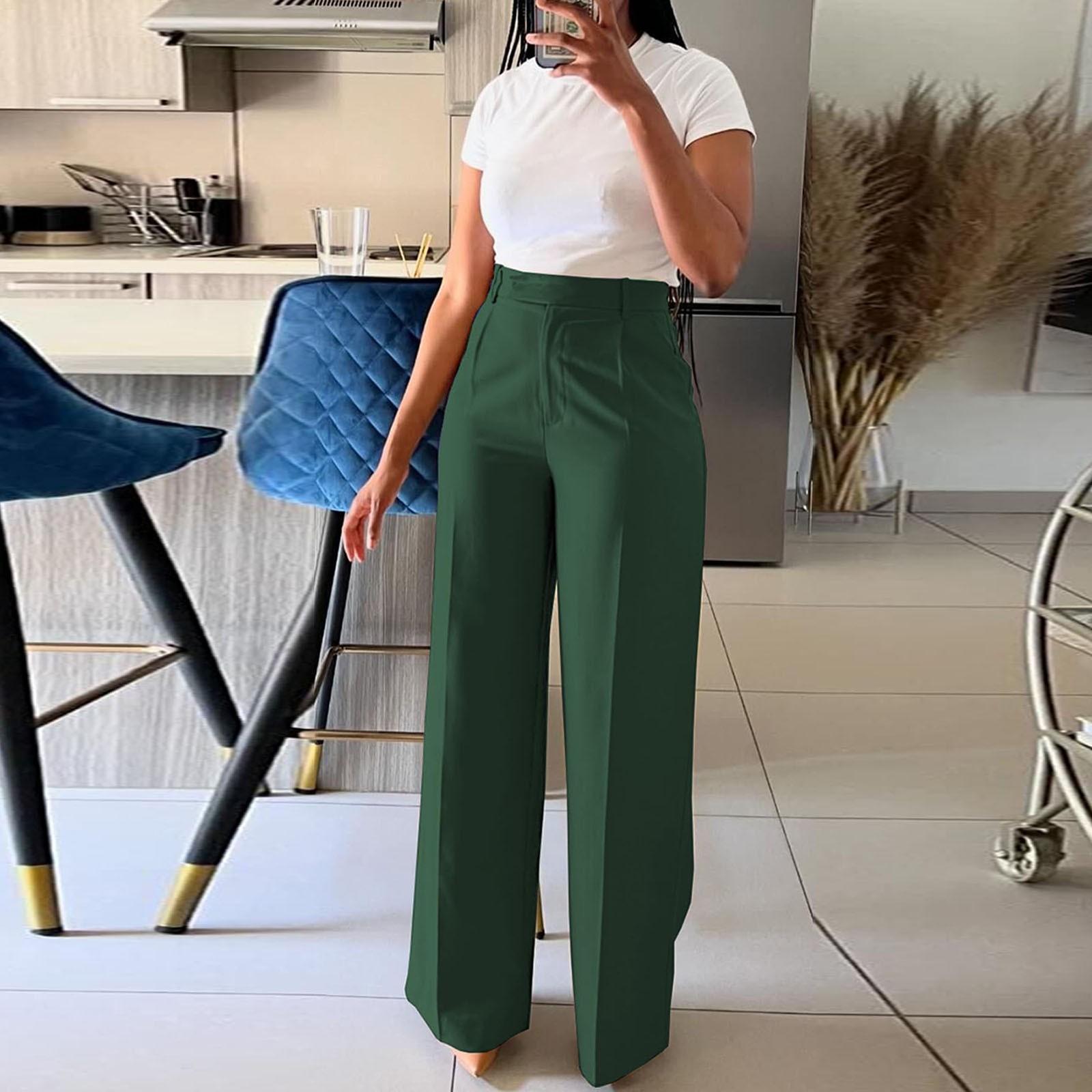 

Высокая талия Драпированные Прямые Широкие Штаны Повседневные Официальные Брюки Для Женщин XXXL зелёный