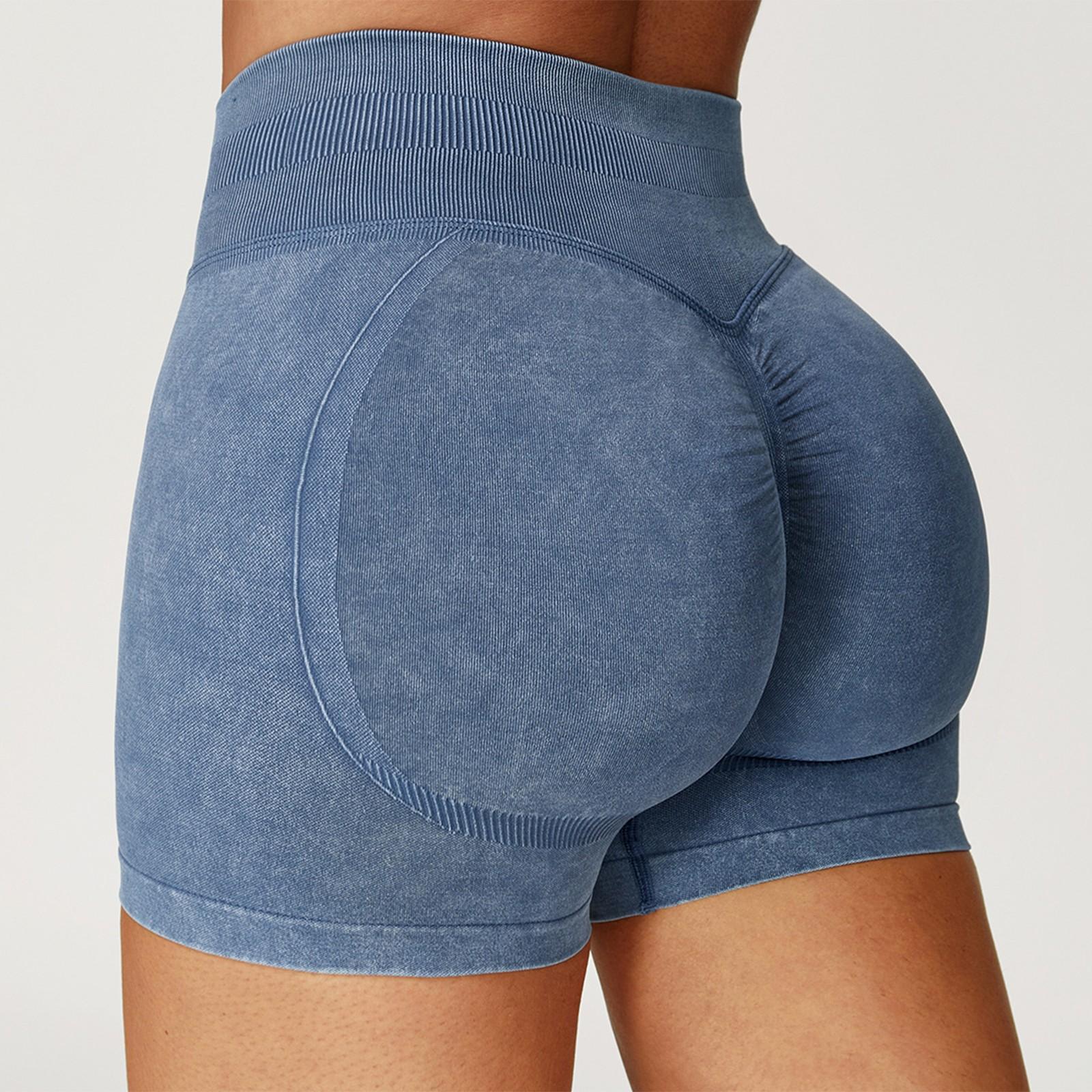 

Женские модные однотонные шорты для йоги с подъемом бедер, спортивные обтягивающие шорты для фитнеса с высокой талией из трех частей M синий