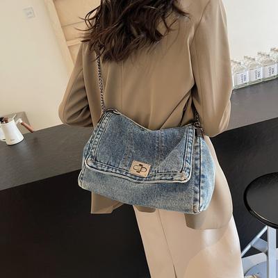 Denim Women's Bag 2025 New Trendy Shoulder Bag Large Capacity Tote Bag Class Commuter Messenger Chain Bag