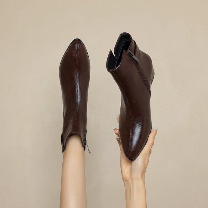 

Soft Leather Boots Women s Fleece Soft Leather Low Heel Boots Round Head Flat Heel Leather Boots Large Size Winter Warm Leather Shoes Women s 40