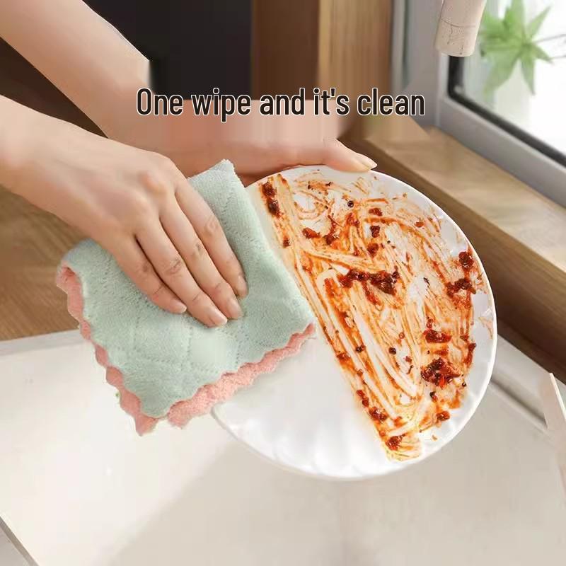 Thickened Coral Fleece Dishcloth - Oil-Free Stain Removal for Kitchen & Home Cleaning