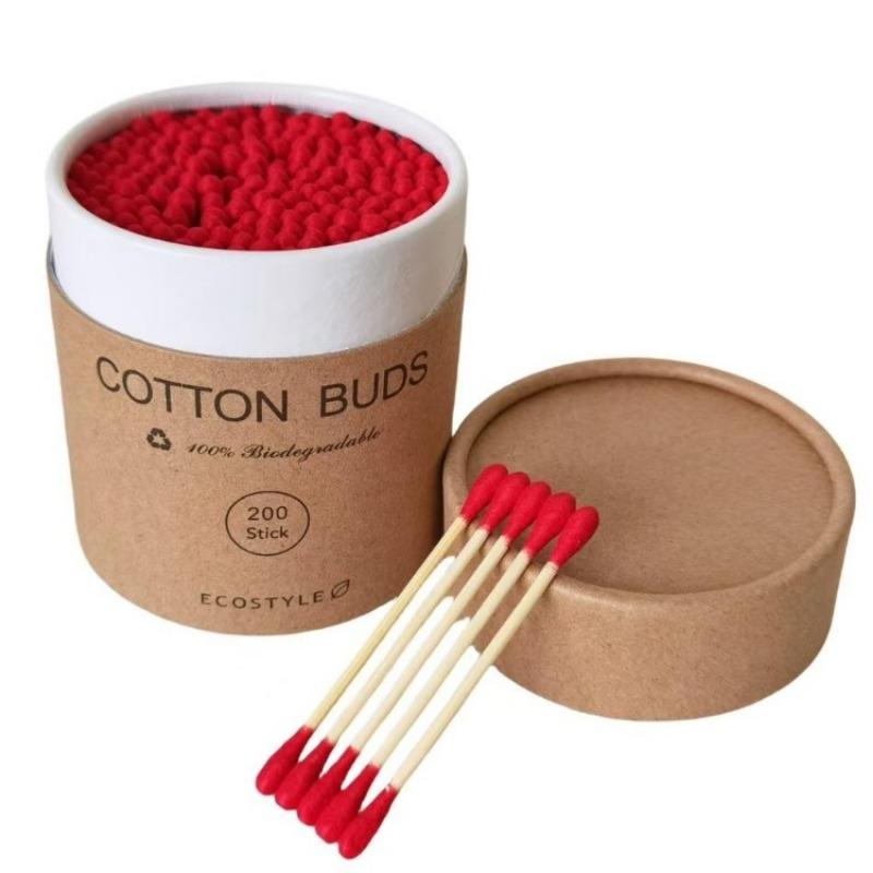 200 Round and Pointed Double-headed Cotton Swab Sticks In A Colored Paper Box Disposable Makeup Remover