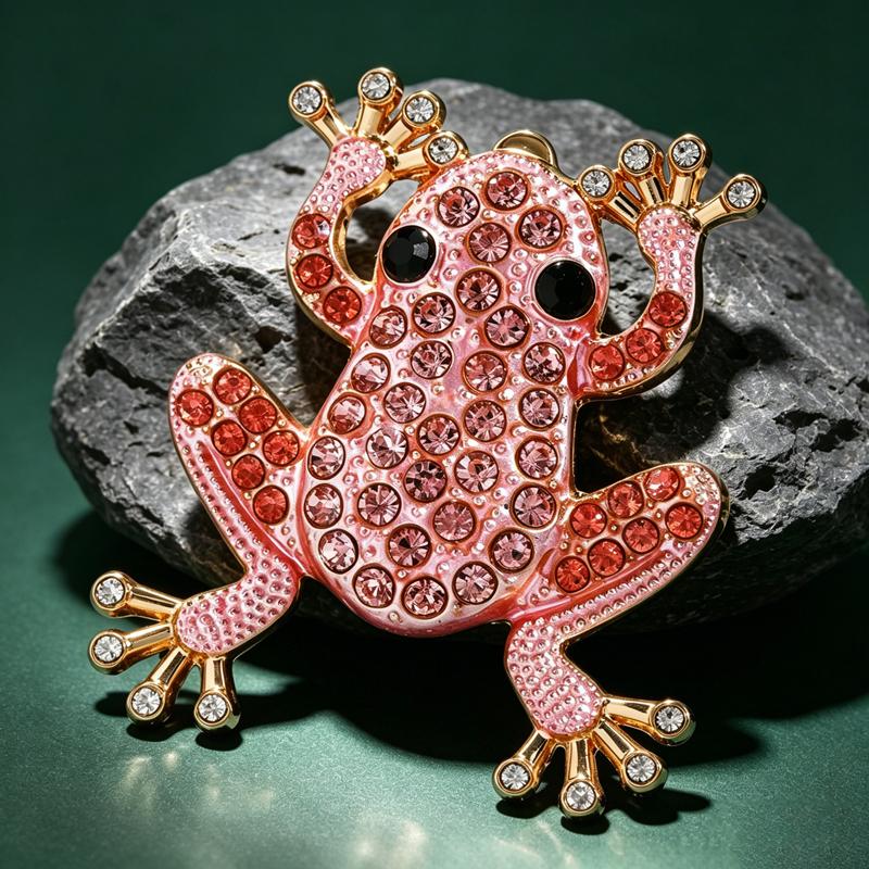 Exquisite Green Rhinestone Tree Frog Brooch Little Animal Pin Fashion Cute Jewelry Accessory Gift for Wear and Correction