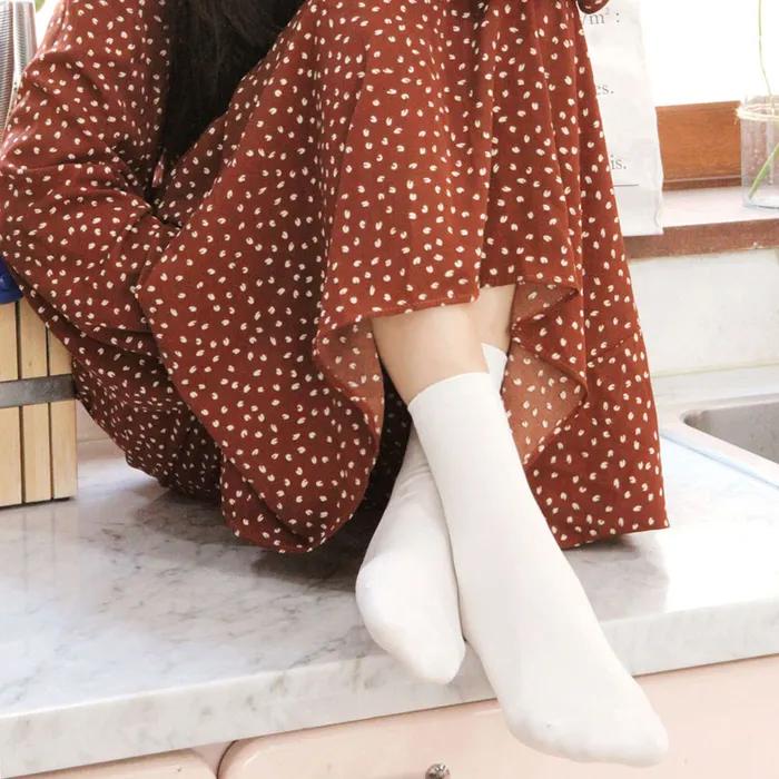 [3-Set] Snap Color Plain Soft Basic Mid-Length Sock Set