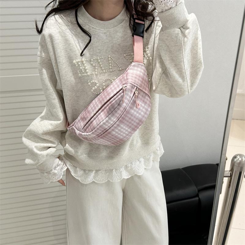 Plaid Lightweight Fanny Pack Japanese Ins Cute, Fresh and Simple Versatile Messenger Small Bag Female Mori Girl Breast Bag