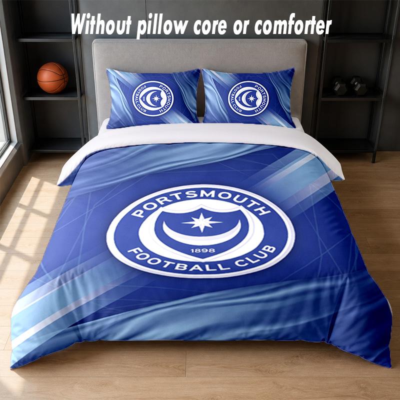 Portsmouth FC Design Bed Bedding Set 1 Duvet Cover + 2 Pillowcases Soft Breathable Household Bed Linens