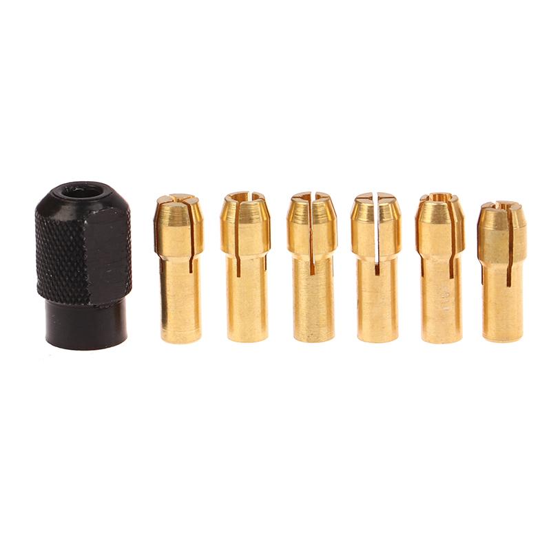 7Pcs Brass Collet 1.0/1.6/2.0/2.4/3.0/3.2 + Check M8*0.75 Fits Rotary Tools Electric Grinder Accessories