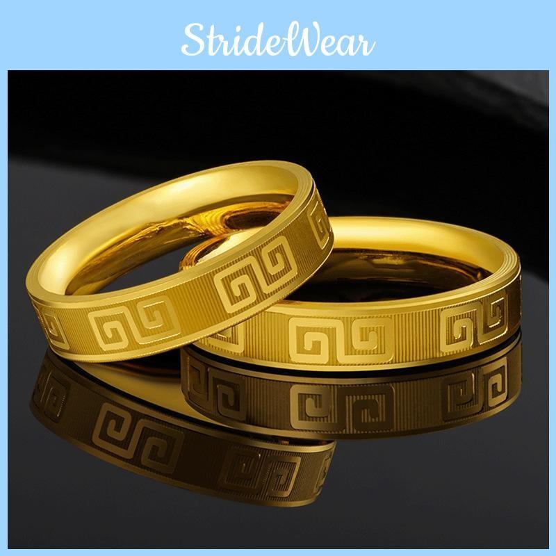 Plated Luxurious Gold Vietnamese Ring Stylish Retro Pattern Unisex Design For Celebrations Special