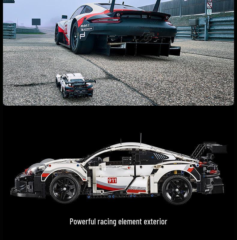 Model samochodu sportowego Porsche 911RSR: Zdalne sterowanie i montaż DIY kompatybilny z Lego