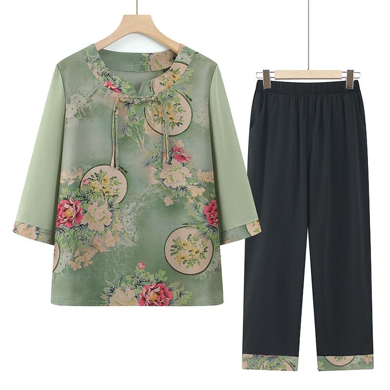 Elderly summer women's clothing summer short-sleeved suit elderly clothes thin new style