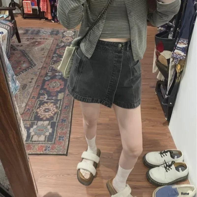 

Summer 2024 Plus Size High Waist Denim Midi Skort XL