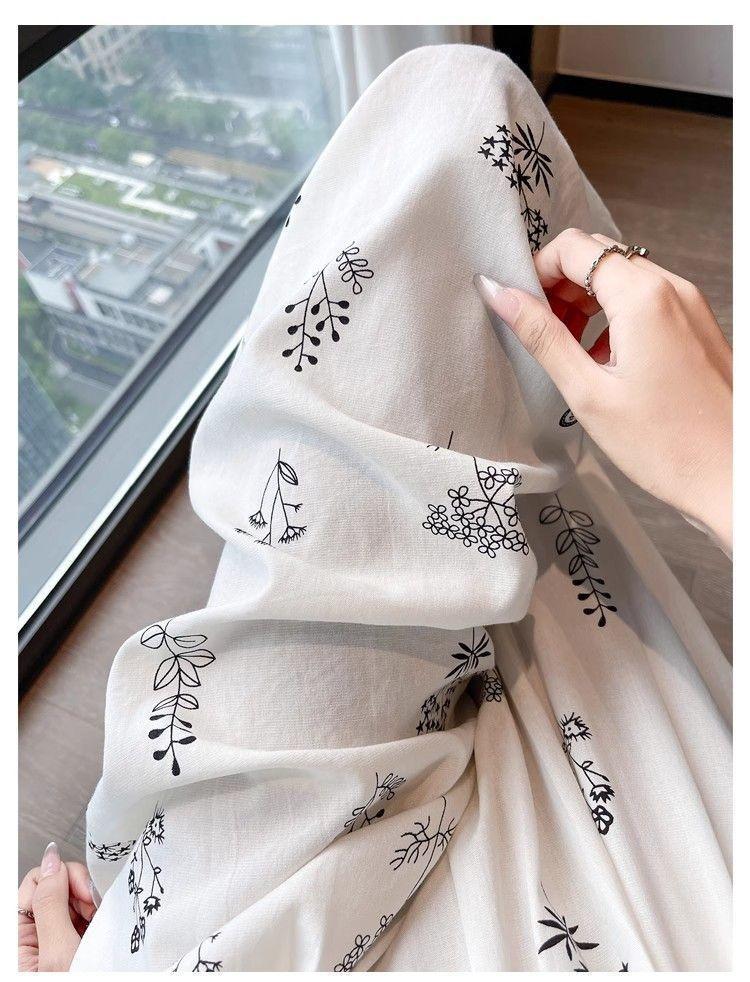 Women's Ethnic Style High-Waist Ice Silk Wide-Leg Cropped Trousers - Summer Slimming Print