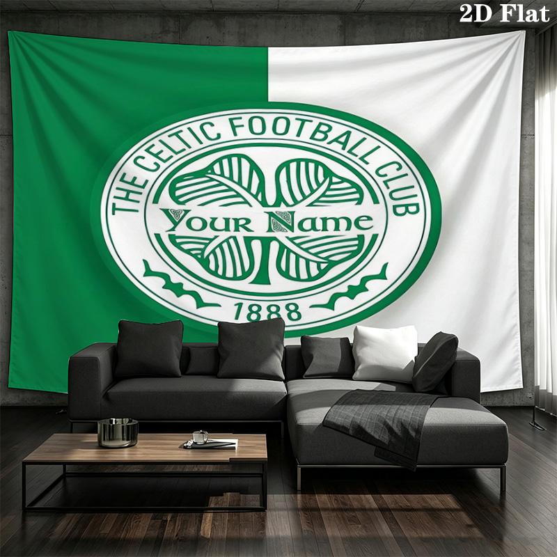 Celtic Fc Crest Custom Name Wall Tapestry Aesthetic Wall Hanging Printed Fabric Blanket Decorative Tapestries For Bedroom Living Room Home Decor