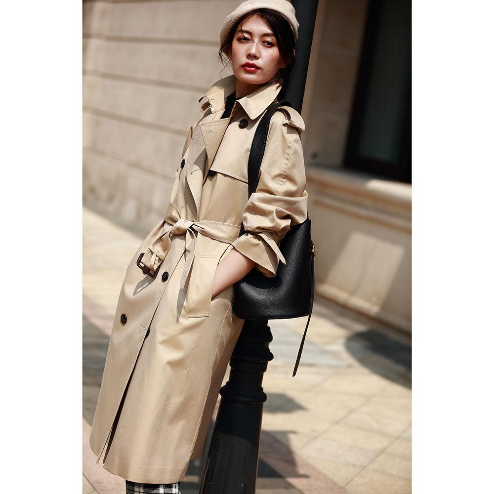 

Шенхонг новое пальто женская элегантность тяжелая промышленность длинная талия хлопок женский тренч 13266 XL хаки