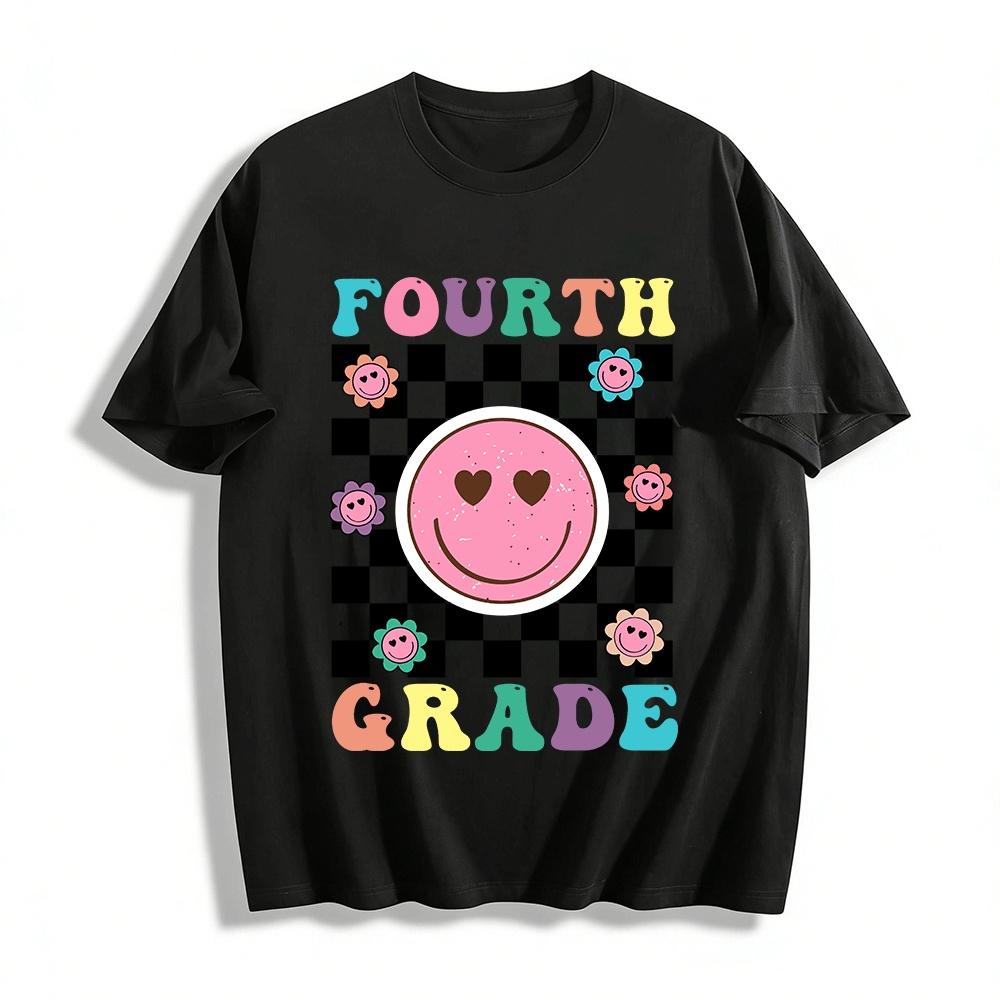Retro Checkerboard Heart Smile Fourth Grade Kids Tee Pure cotton T-shirt XXS
