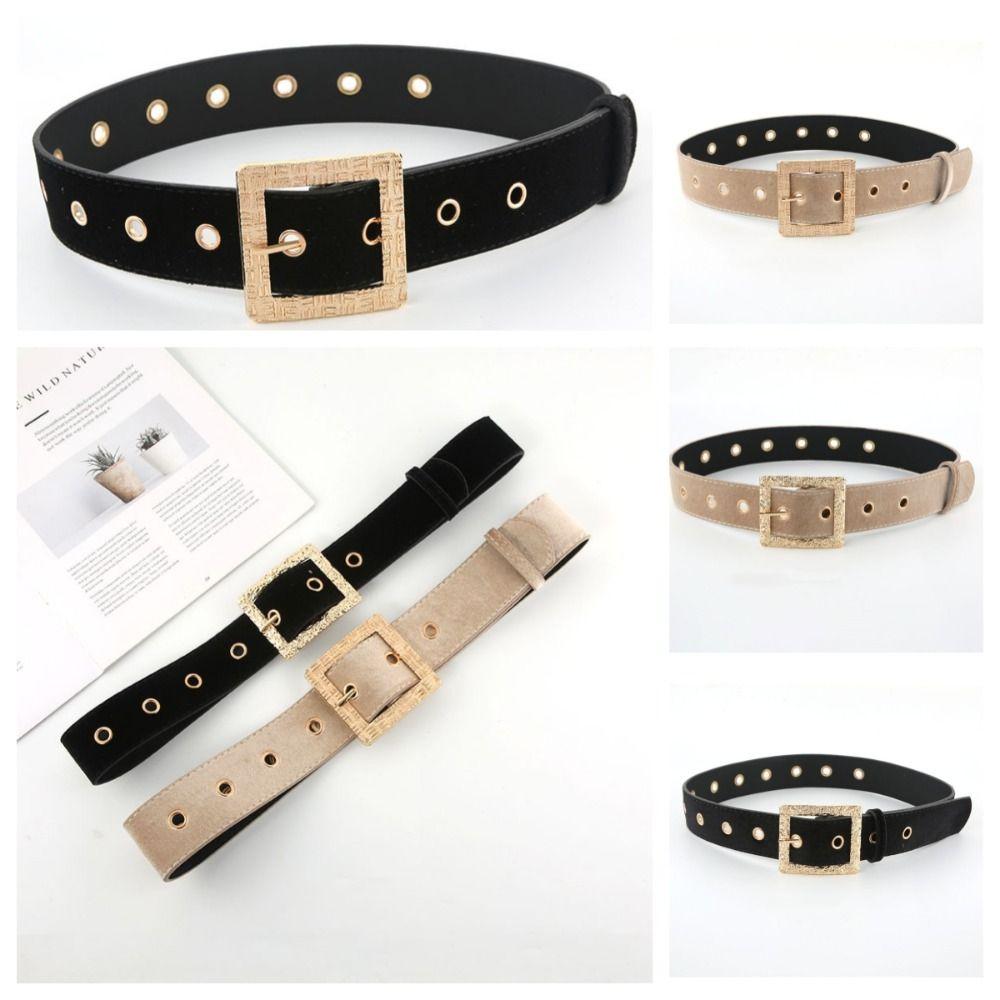 

Wide Side Women Waist Belts Jeans Belt Korean Waistbands Cool Metal Buckle Waist Belts Lady khaki-B