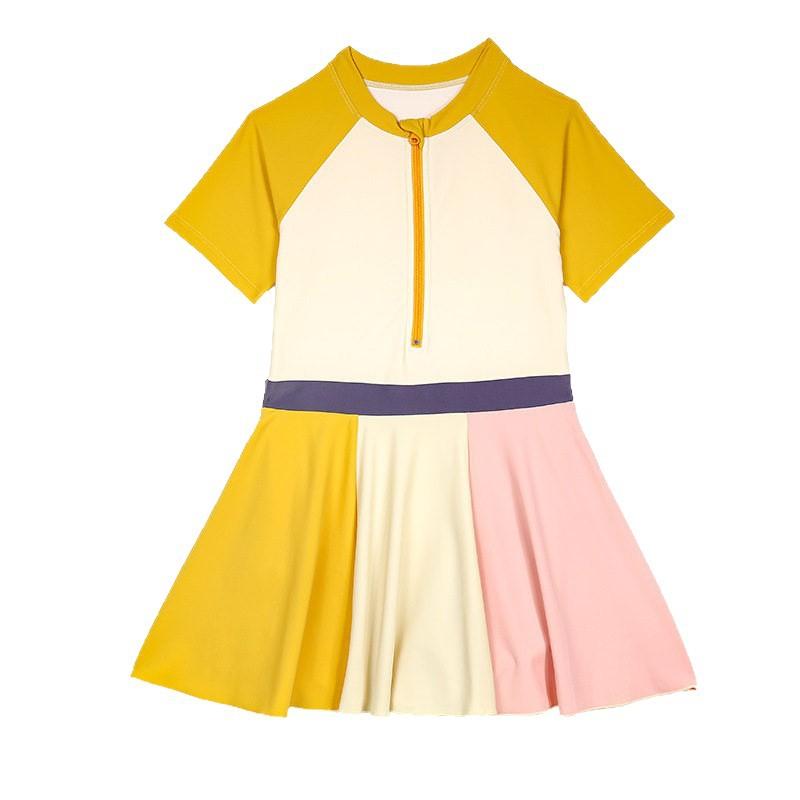 Bañador de una pieza para niña con falda y conjunto de gafas de natación Verano Playa Primavera Traje de baño para niños grandes