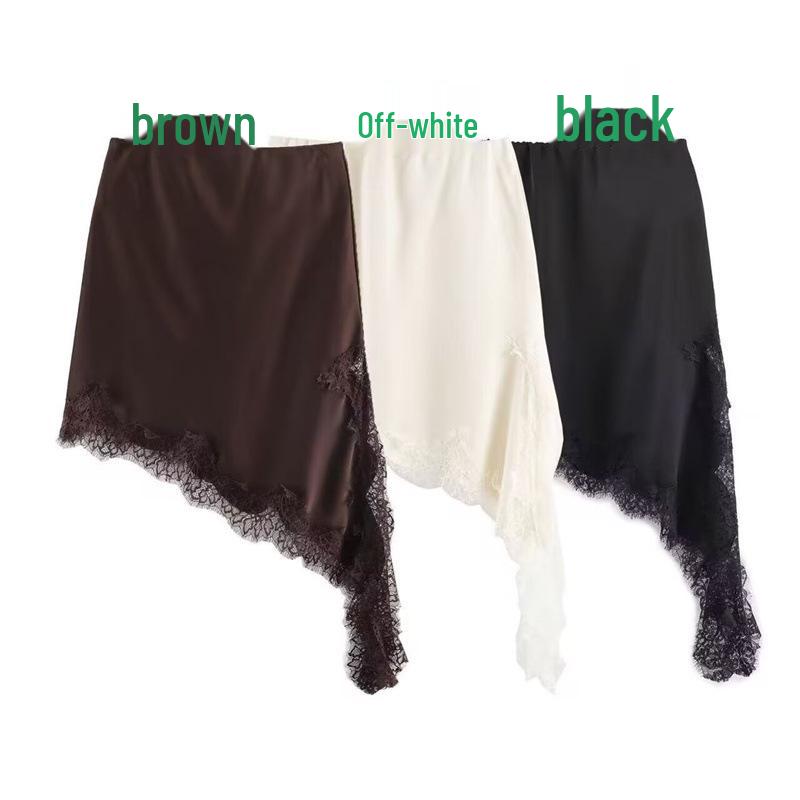 2026 Spring/Summer Women's Asymmetrical Lace Midi Skirt with Irregular Hem