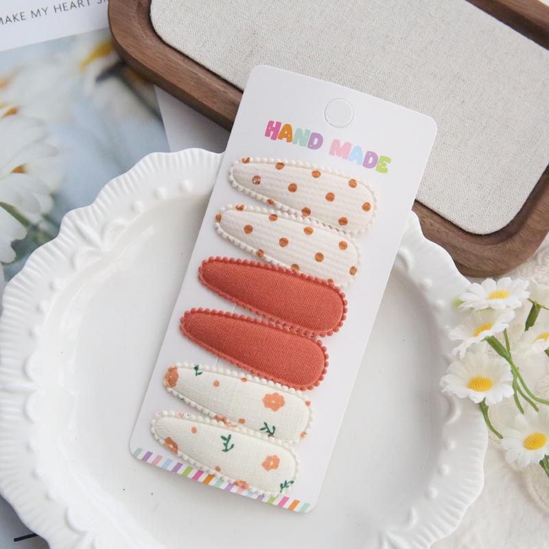 6Pcs/set Cute Floral Cotton Hair Clips Set Plaid Fabric Bows for Girls Baby Kids Hair Accessories Finishing Bangs Kids Headwear