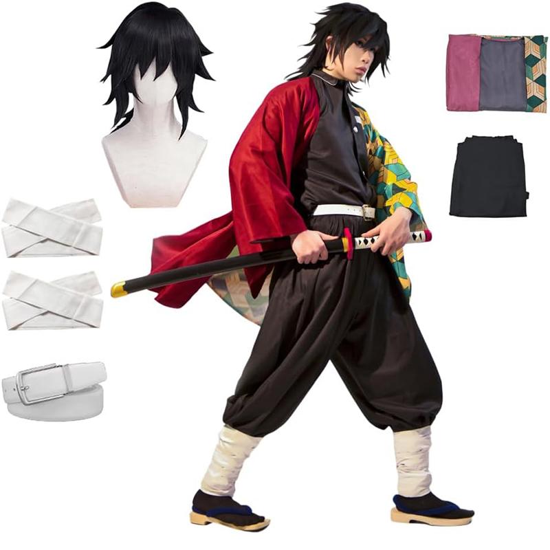 

Косплей костюм Томиока Гию, аниме Клинок рассекающий демонов, полный набор для вечеринки, набор для ролевой игры, костюм для Хэллоуина S чёрный