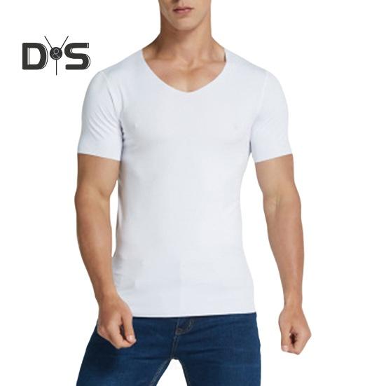 Мужская летняя футболка, сплошной цвет, бесшовный ледяной шелк, V-образный вырез, короткие рукава, мягкий дышащий пуловер, спортивный деловой повседневный мужской офисный топ 4XL