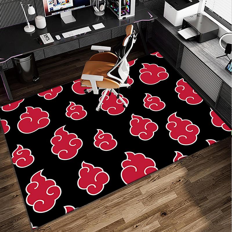 Anime Red Clouds On Black Background Office Rug Chair Mat, Game Carpet, Suitable for Front Door, Bedroom, Living Room, Desk, Holiday Gift