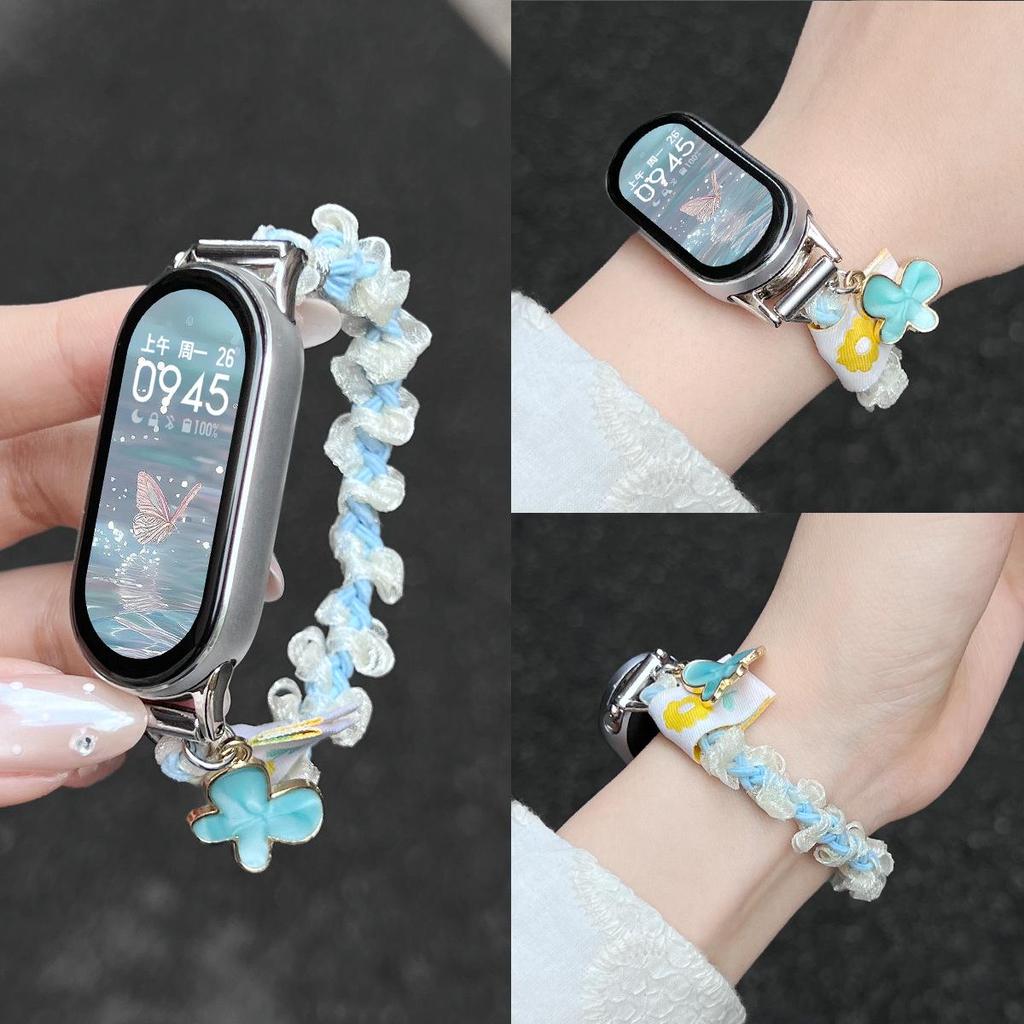 Kompatibel mit Xiaomi Smart Band 10 NFC: Neues elastisches Schleifen-Glitzer-Haargummi für Mädchen (Passt für Modelle 3-9).