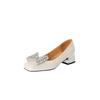 Krazing Pot Cow Skin Summer Size 40 Med Heels Crystal Butterfly-knot Decoration Square Toe Diamond Heels Gladiator Pumps
