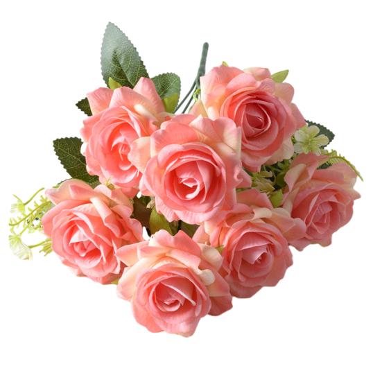 7-Head Artificial Rose Realistic Fake Flower Bouquet Home Office Wedding Party Indoor Outdoor Faux Bloom Table Centerpiece Decoration