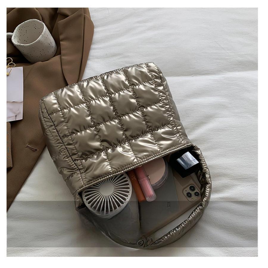 New Fashion Plaid Quilted Faux Leather Tote Bag for Women Large Capacity Handbag Double Handle Shoulder Purse