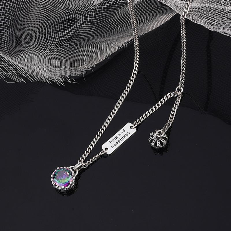 S925 Sterling Silver Crown Retro Necklace Women's Brand Letter Niche Design Premium Clavicle Chain