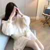 New Fashion Crew Neck Loose Hollow Out Sweater Autumn New Lantern Sleeve Knitted Office Casual Knitwear Top Thin Simple Clothing