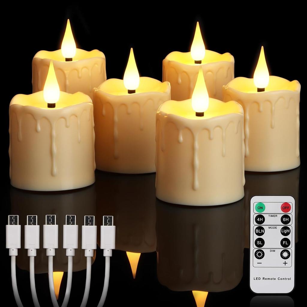 6 Pack USB-C Rechargeable LED Tea Light Candles , Waterproof Flameless Candle with Remote for Indoor and Outdoor