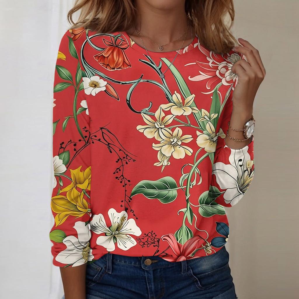 Langarmshirts für Damen, niedlicher Aufdruck, Grafik-T-Shirts, Blusen, lässig, Übergröße, Basic-Tops, Pullover