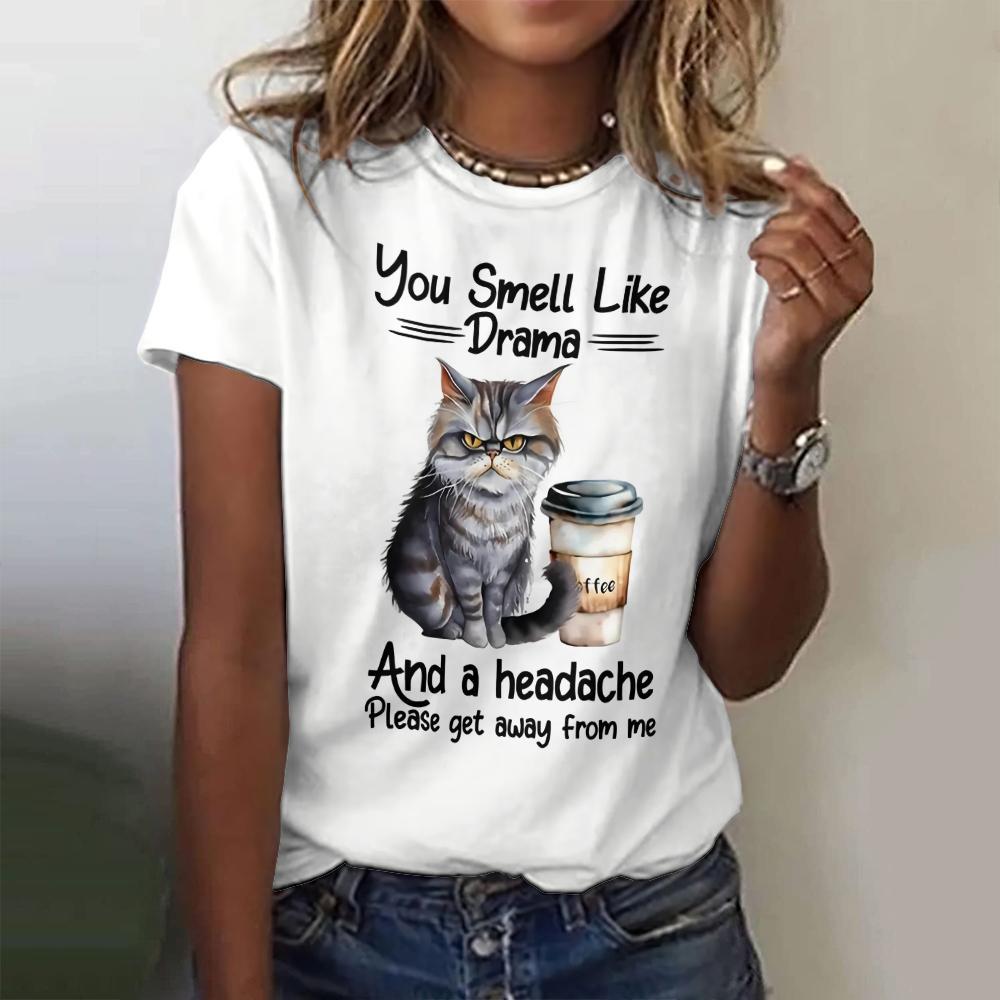 Cute Women's Clothing 3D Cat Women's T-shirt Printed Fashionable Summer Short Sleeved T-shirt