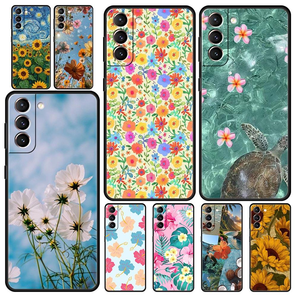 Phone Case For Samsung Galaxy S25 Edge S24 S23 S22 S21 Ultra S20 FE 5G S10 S10E S9 Plus Soft TPU Cover Summer Colorful Flower