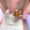 5-Carat Yellow Moissanite Round Gold Diamond Ring, European & American Slim Waist Style, Platinum Finish