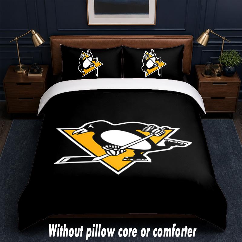 Pittsburgh Penguins Design Bed Bedding Set 1 Duvet Cover + 2 Pillowcases Soft Breathable Household Bed Linens