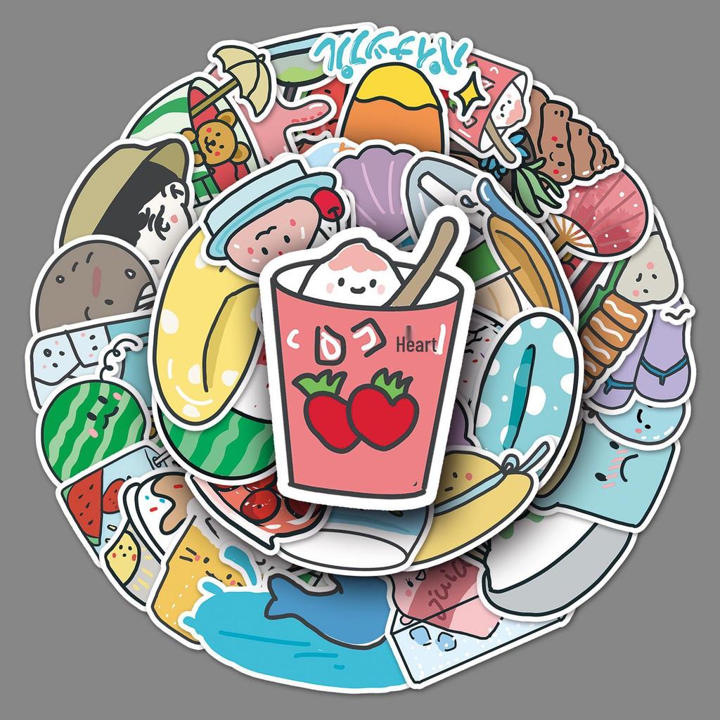 50 Summer Fresh Graffiti Cartoon Stickers for DIY Journals, Water Bottles, and Suitcases - Waterproof and Original