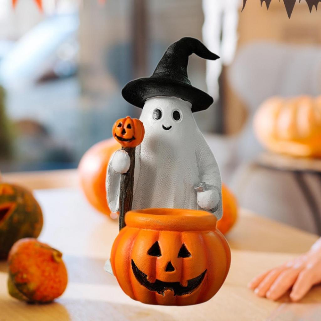 Halloween Ghost and Pumpkin Statue Lightweight Handmade Craft Cute