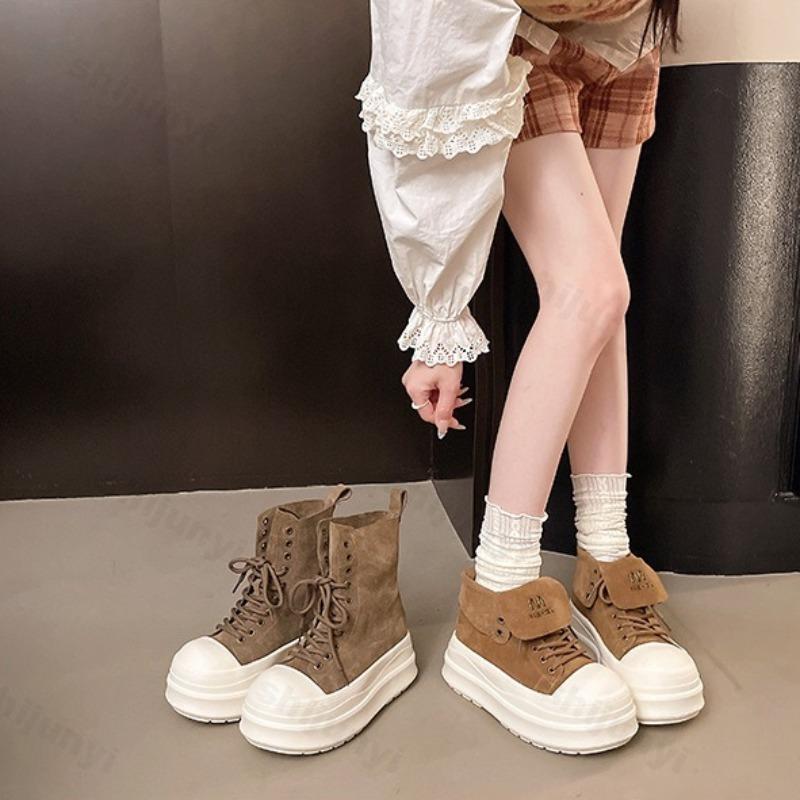 Vintage Thick Soled High Top Casual Canvas Shoes for Women  Autumn Fashion Trend Versatile Comfortable Platform Short Boots
